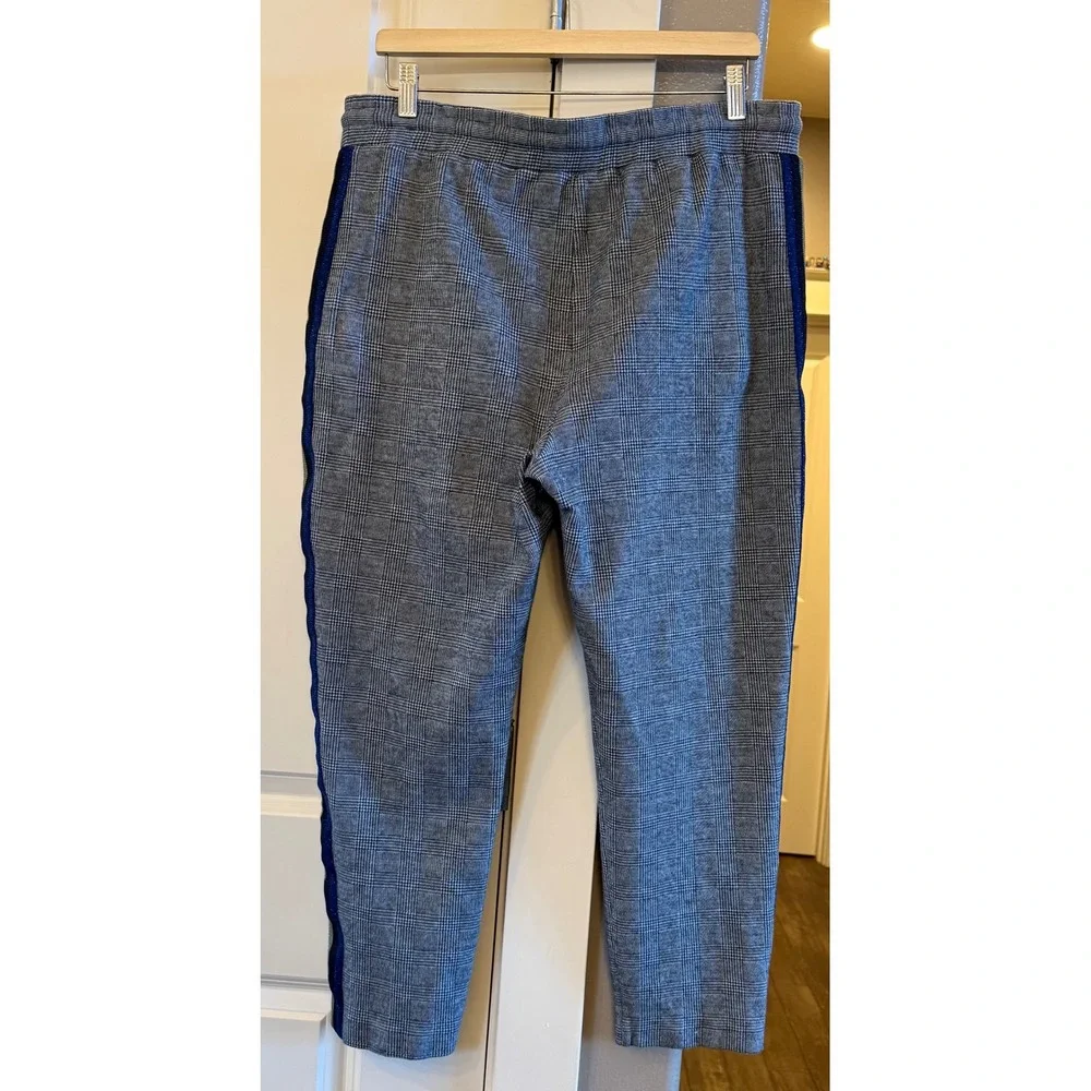 Maeve Anthropologie Grey Plaid Metallic Side Stripe Drawstring Pants Size Large